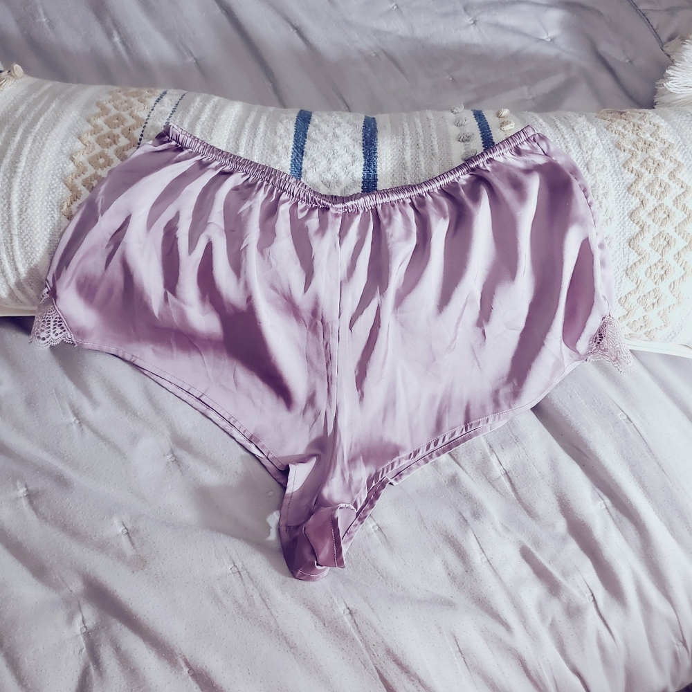 LA VIE EN ROSE Satin High Cut Cheeky Lilac Lengerie Shorts (Bottoms Only) - Picture 3 of 10